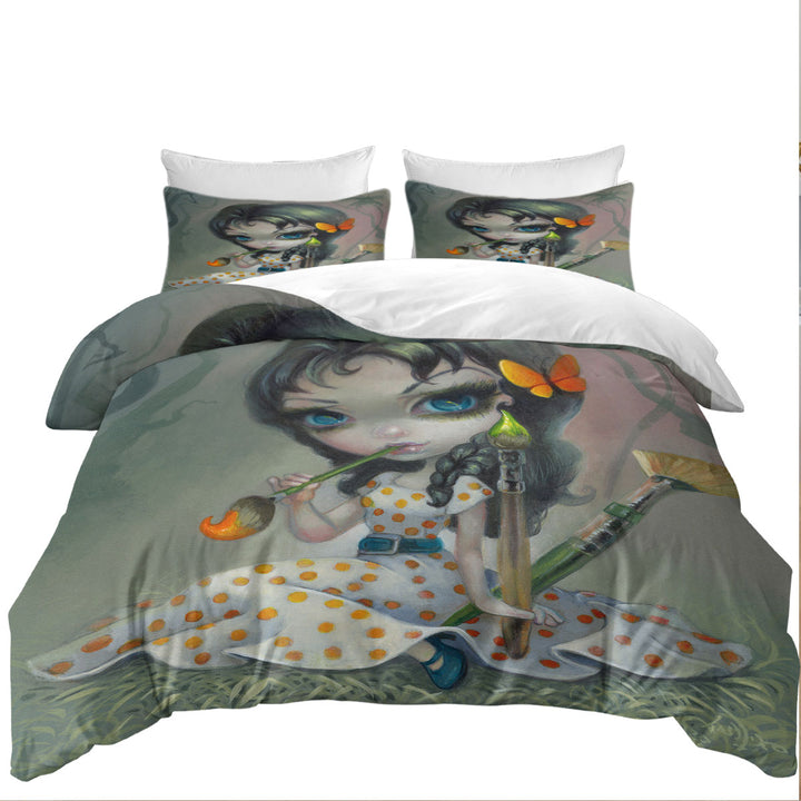 Cute Kids Art Adorable Little Painting Pixie Duvet Covers King