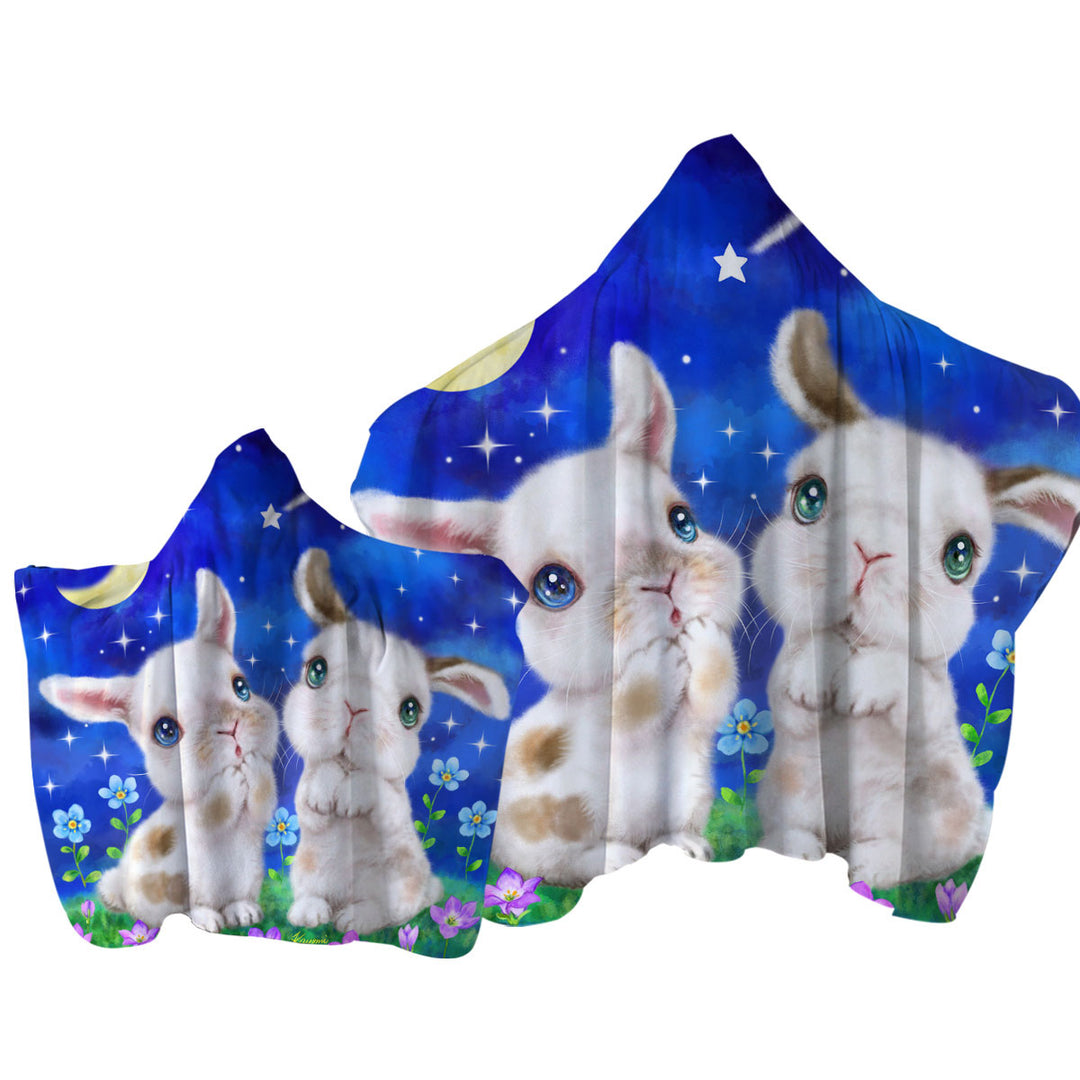 Cute Kids Art Designs Starry Night Bunnies Hooded Beach Towel