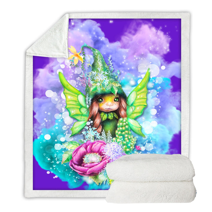 Cute Kids Art Flowery Little Pixie Throw Blanket