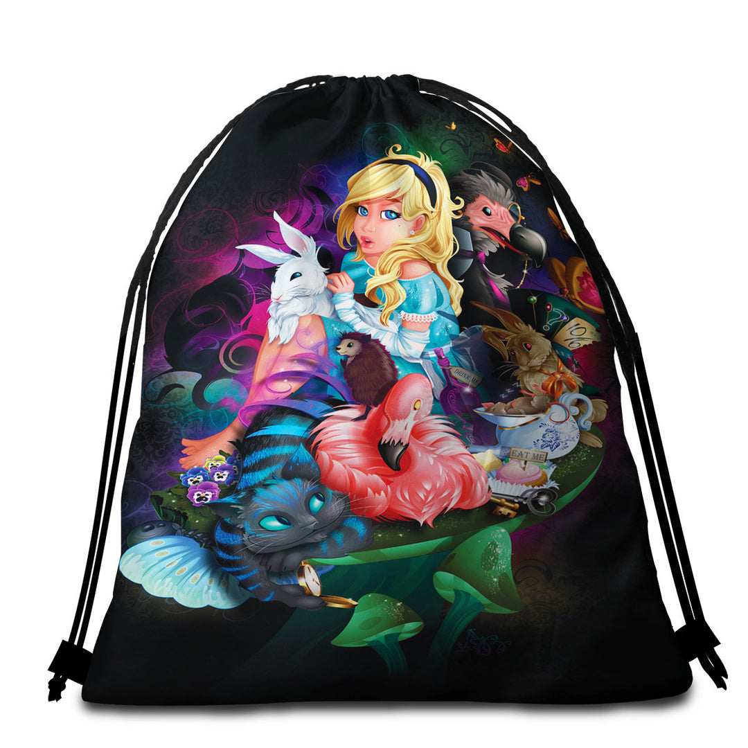 Cute Kids Beach Towel Bags  Fantasy Art Alice Adventures