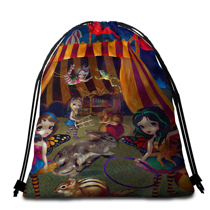 Cute Kids Beach Towels and Bags Set Art the Fairy Circus