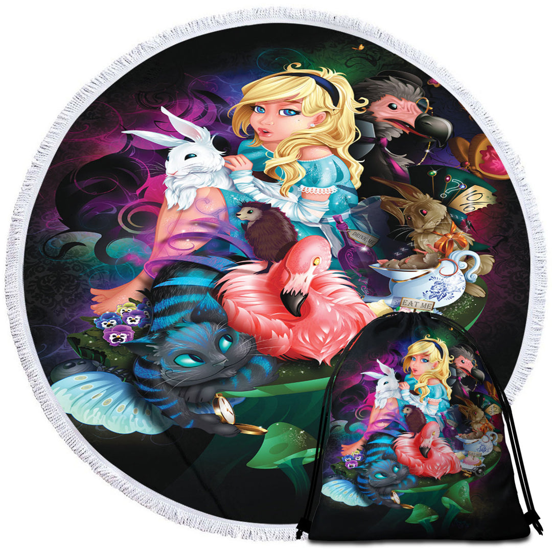 Cute Kids Beach Towels and Bags Set Fantasy Art Alice Adventures