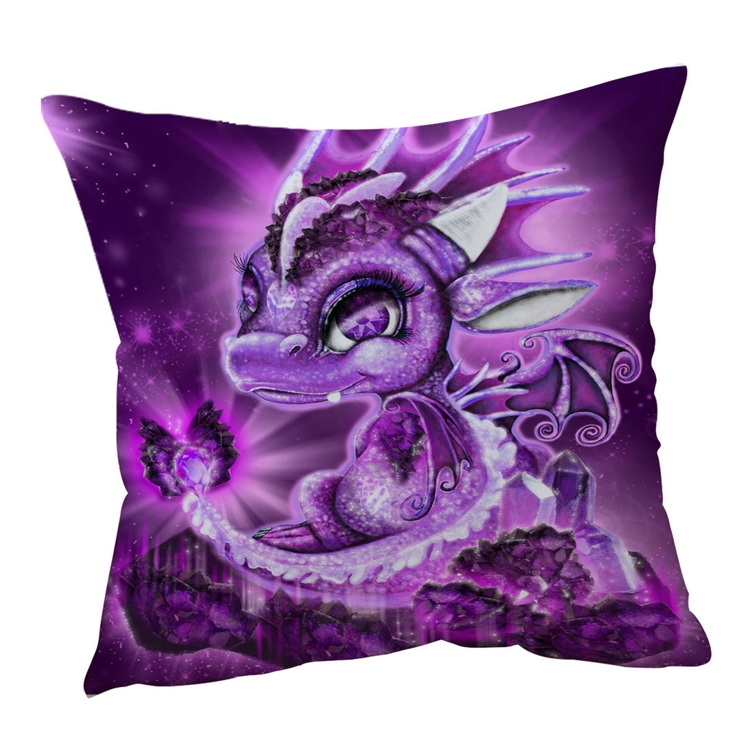 Cute Kids Cushion Gift February Amethyst Birthstone Lil Dragon