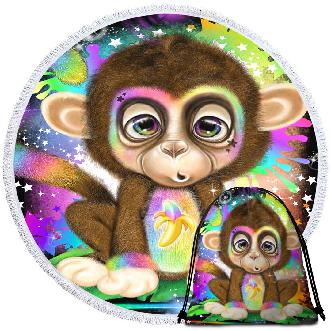 Cute Kids Rainbow Lil Monkey Beach Towel