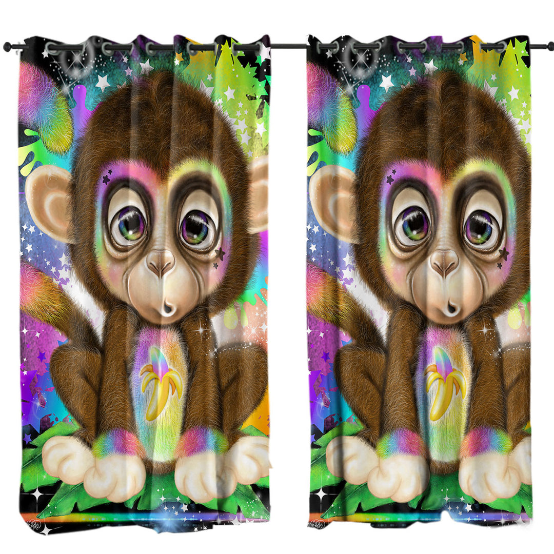 Cute Kids Rainbow Lil Monkey Drapes for Living Room