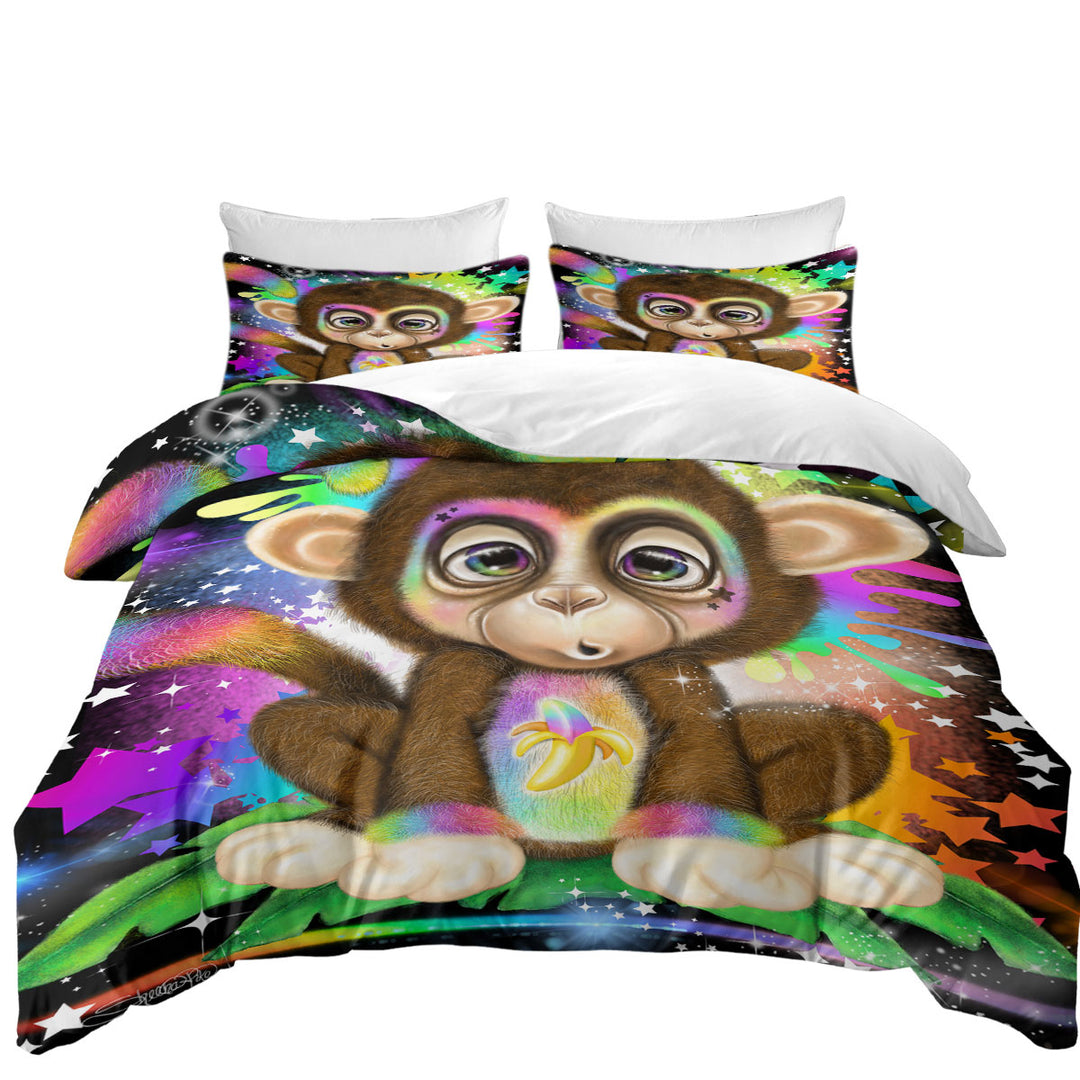 Cute Kids Rainbow Lil Monkey Duvet Cover