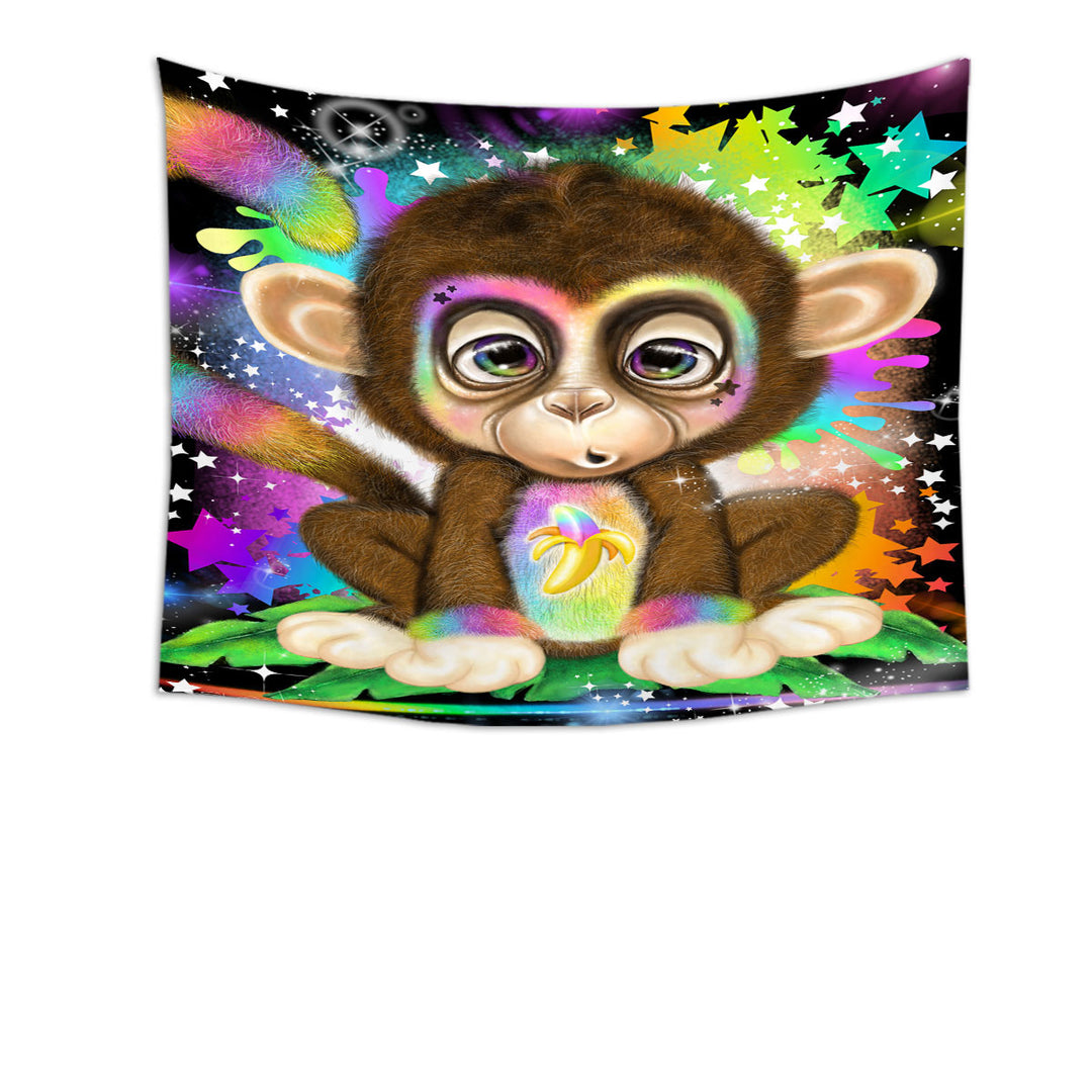 Cute Kids Rainbow Lil Monkey Tapestry Wall Decor