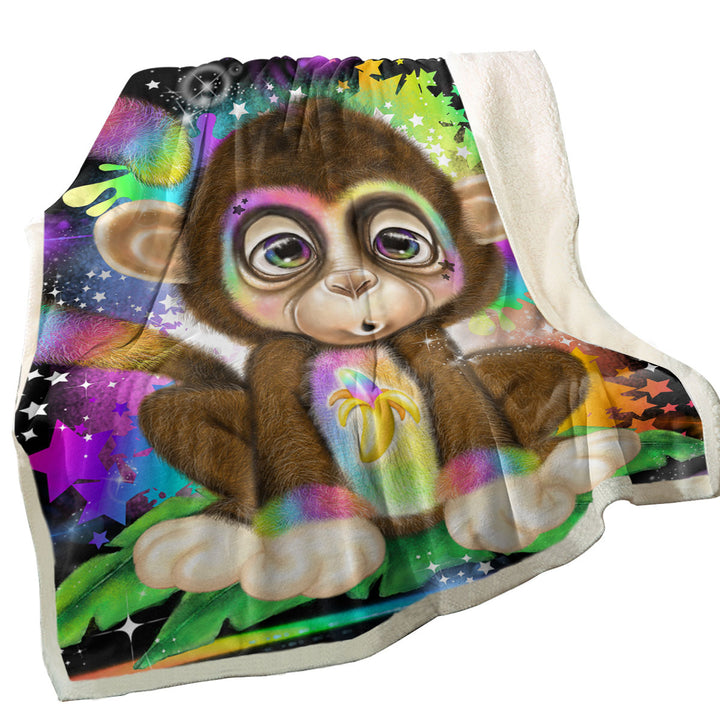 Cute Kids Rainbow Lil Monkey Throw Blanket