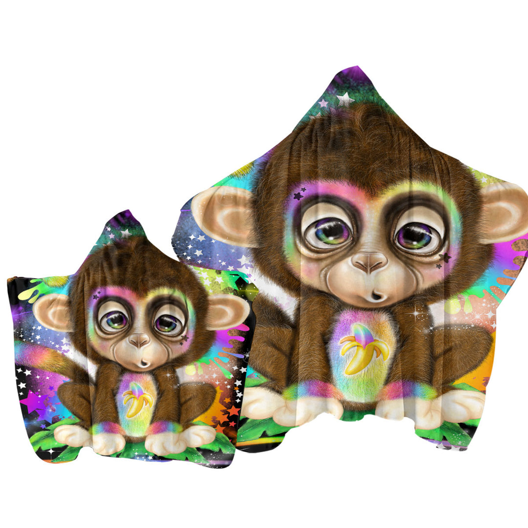 Cute Kids Rainbow Lil Monkey Towel with Hood