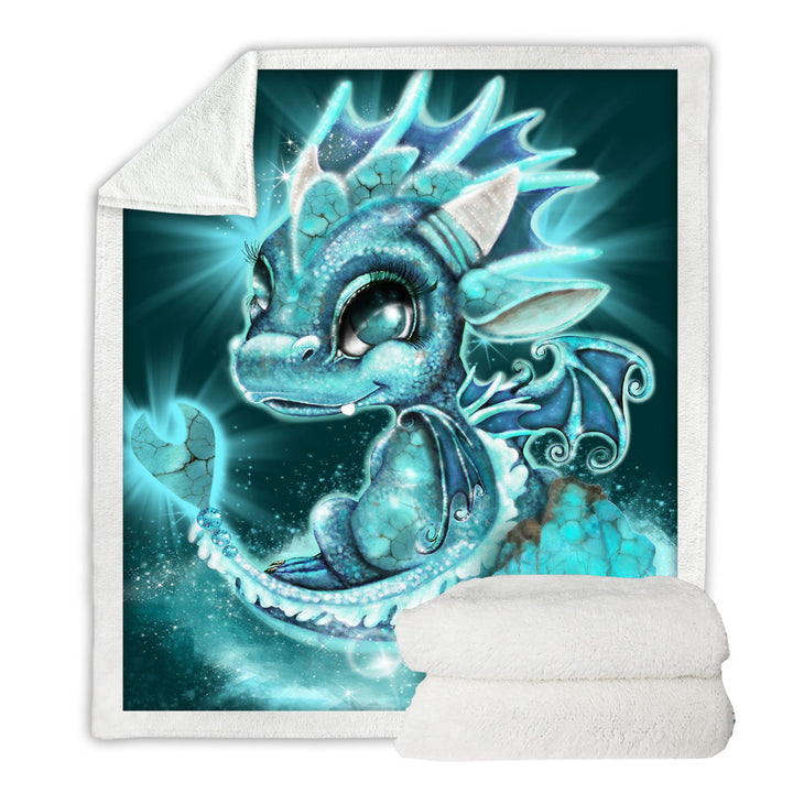 Cute Kids Sherpa Blankets Gift December Turquoise Birthstone Lil Dragon