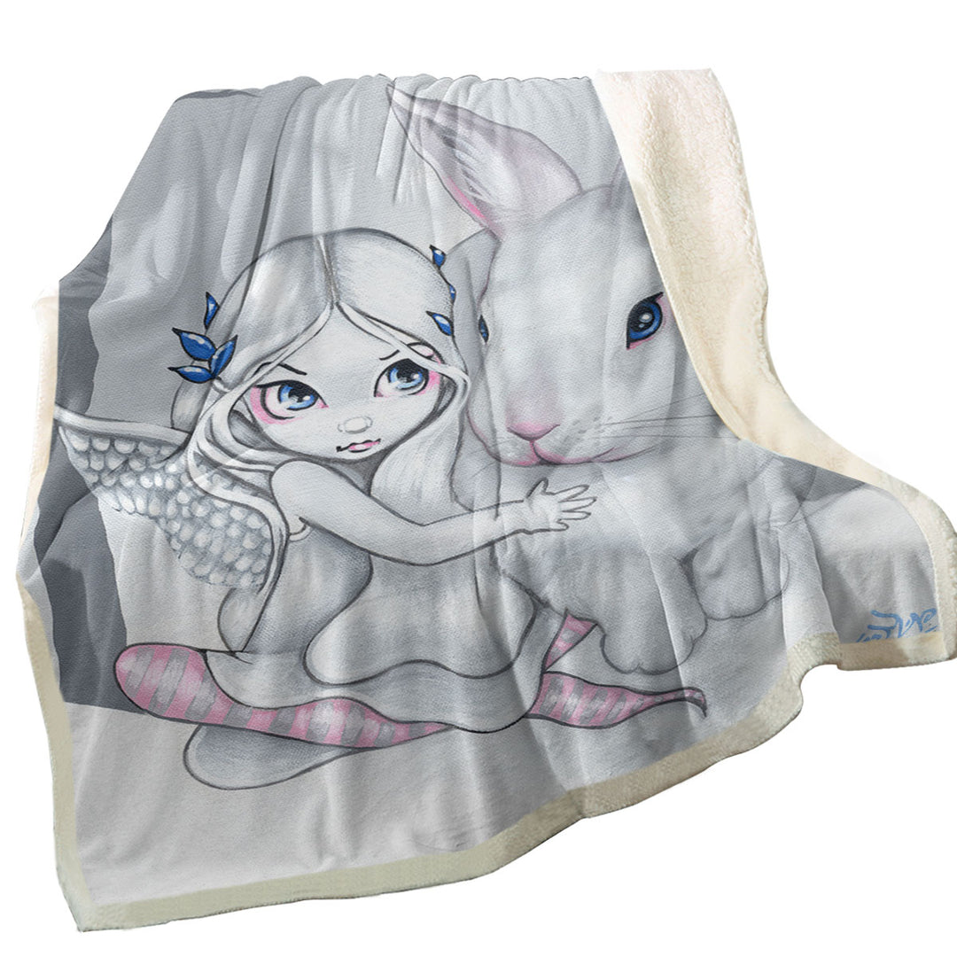 Cute Kids Sofa Blankets Drawing Winter Fairy and Snow Bunny