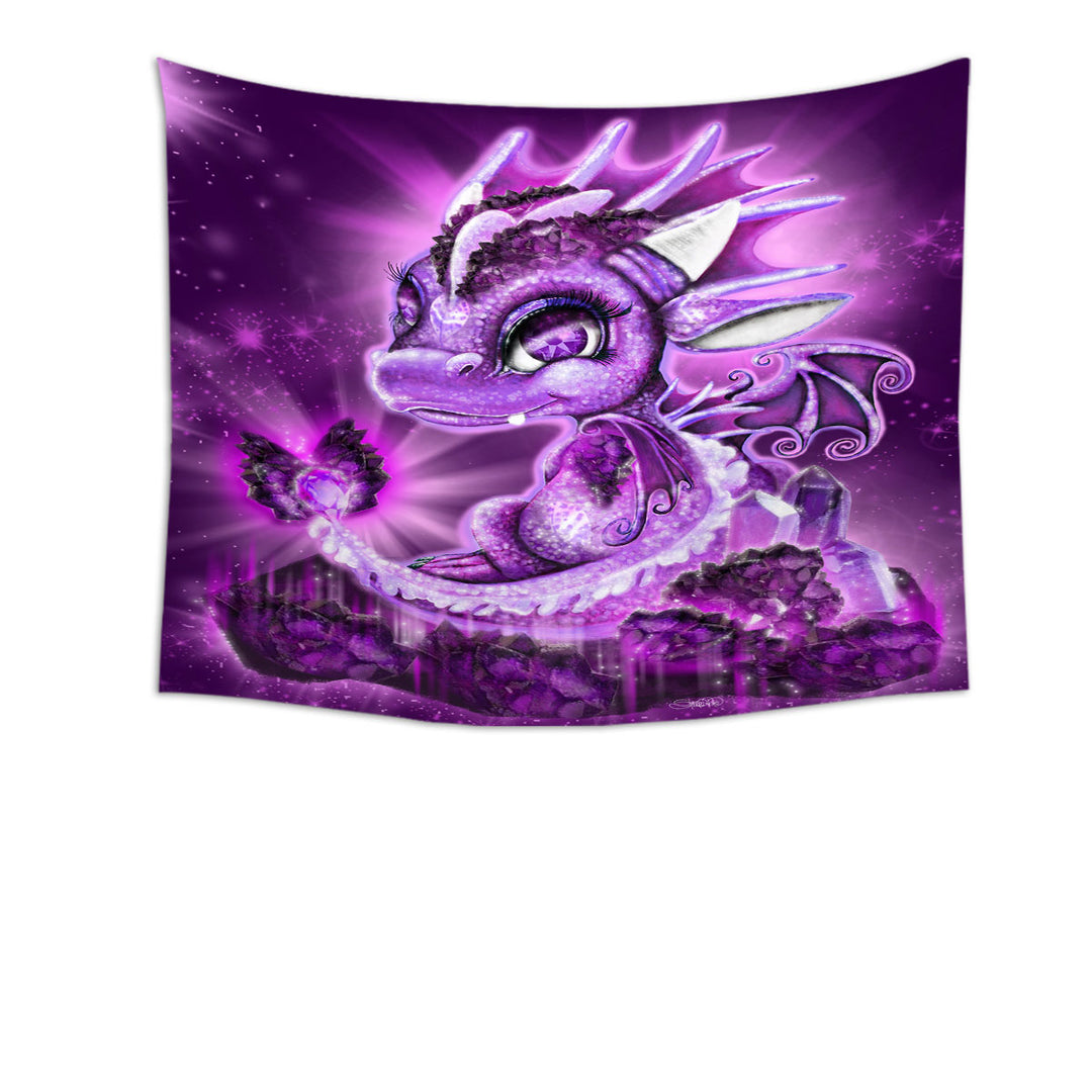 Cute Kids Tapestry Wall Hanging Gift February Amethyst Birthstone Lil Dragon