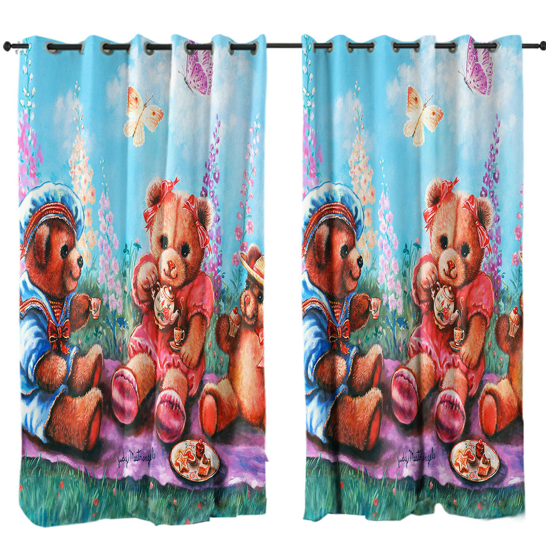 Cute Kids Vintage Art Painting the Teddy Bear Picnic Curtains