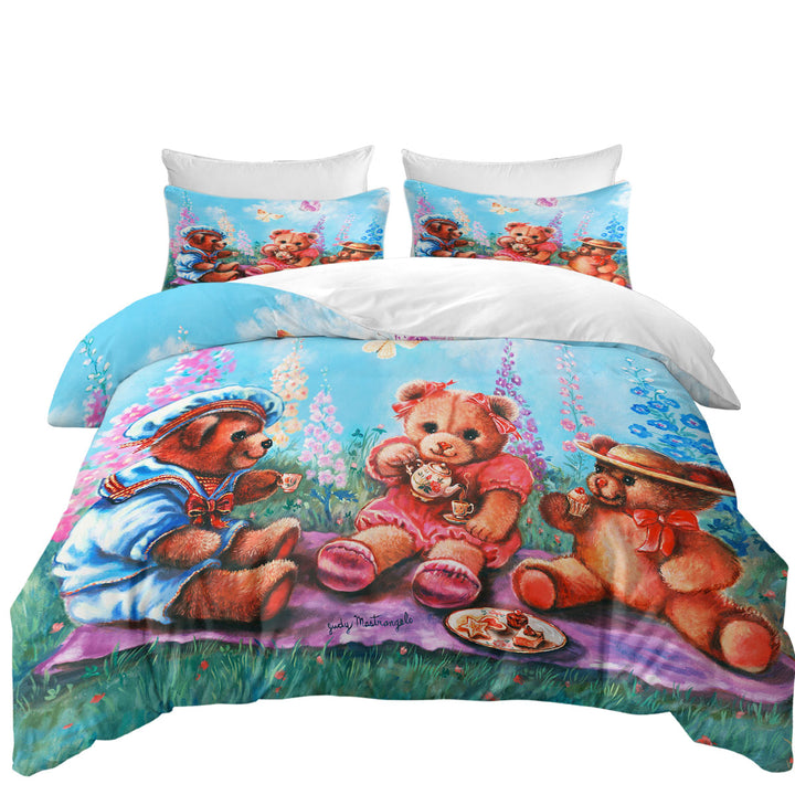 Cute Kids Vintage Art Painting the Teddy Bear Picnic Duvet Covers King