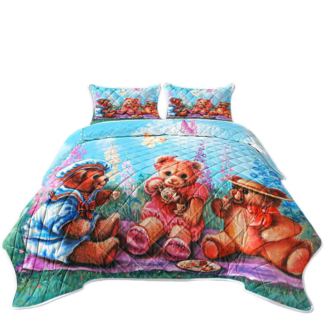 Cute Kids Vintage Art Painting the Teddy Bear Picnic Quilts