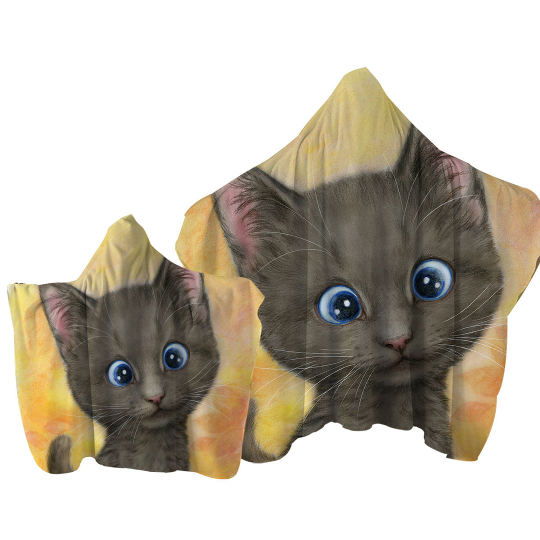 Cute Kittens Art Silly Blue Eyes Cat Hooded Beach Towel