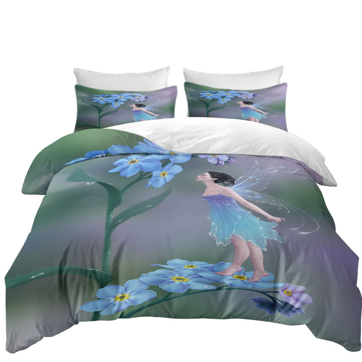 Cute Little Fairy and Purplish Blue Flowers Best Duvet Covers