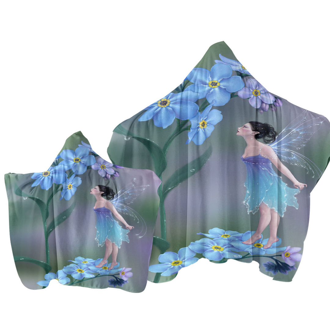 Cute Little Fairy and Purplish Blue Flowers Hooded Beach Towel