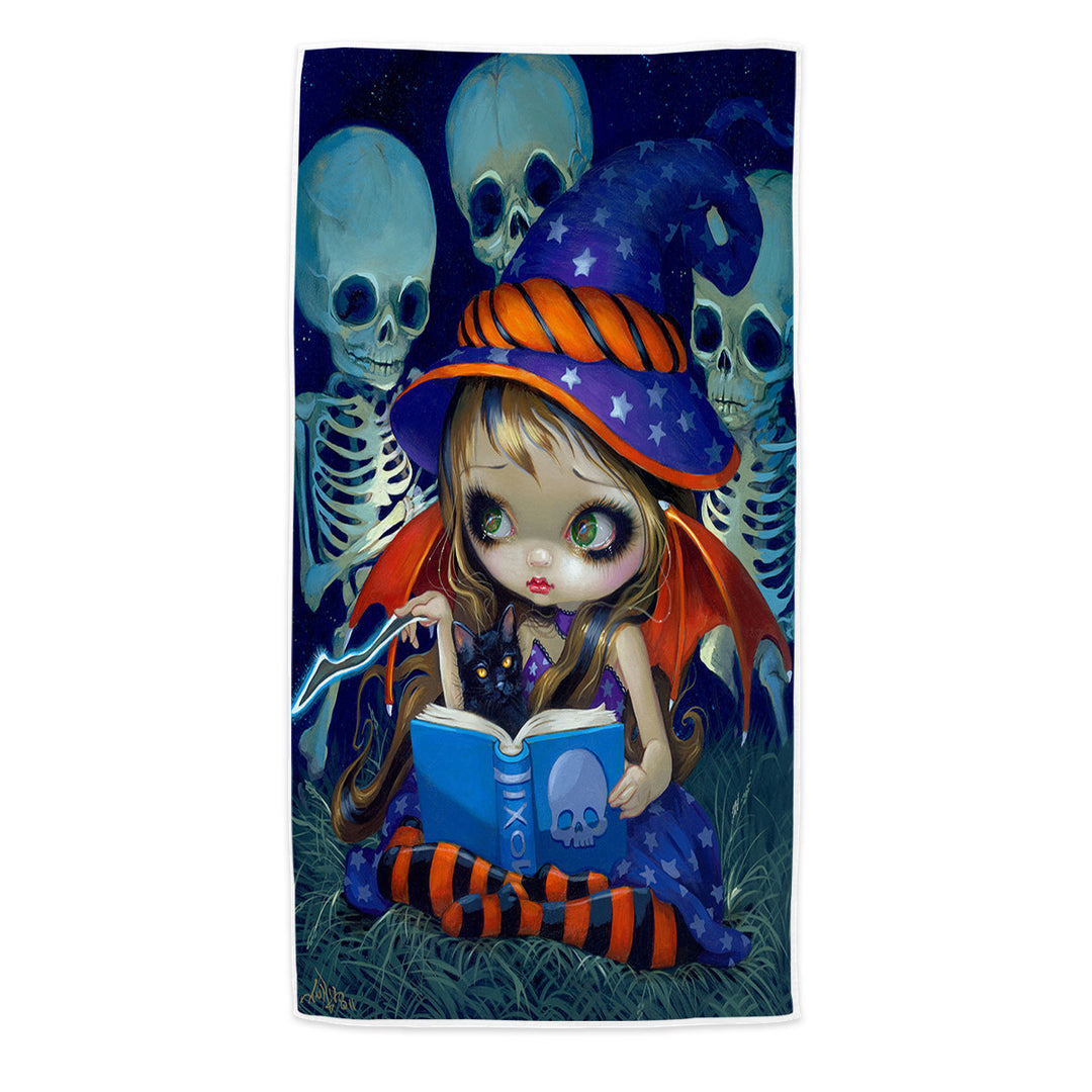 Cute Little Halloween Witch Skeleton Beach Towels