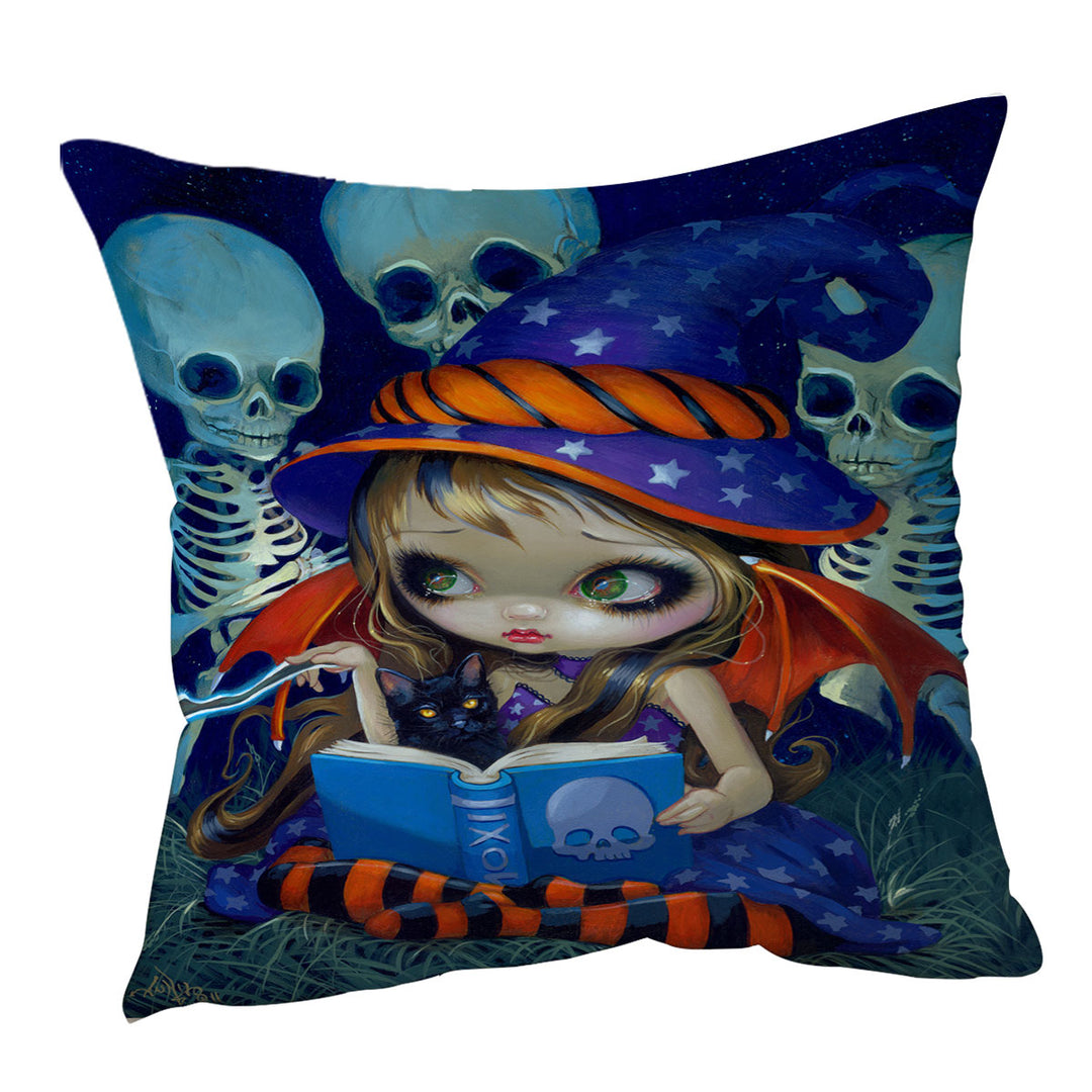 Cute Little Halloween Witch Skeleton Cushion Cover