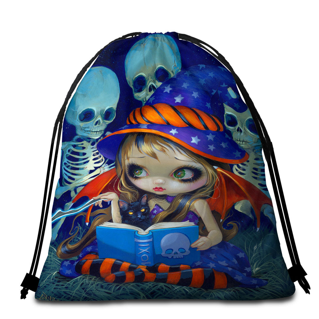 Cute Little Halloween Witch Skeleton Travel Beach Towel