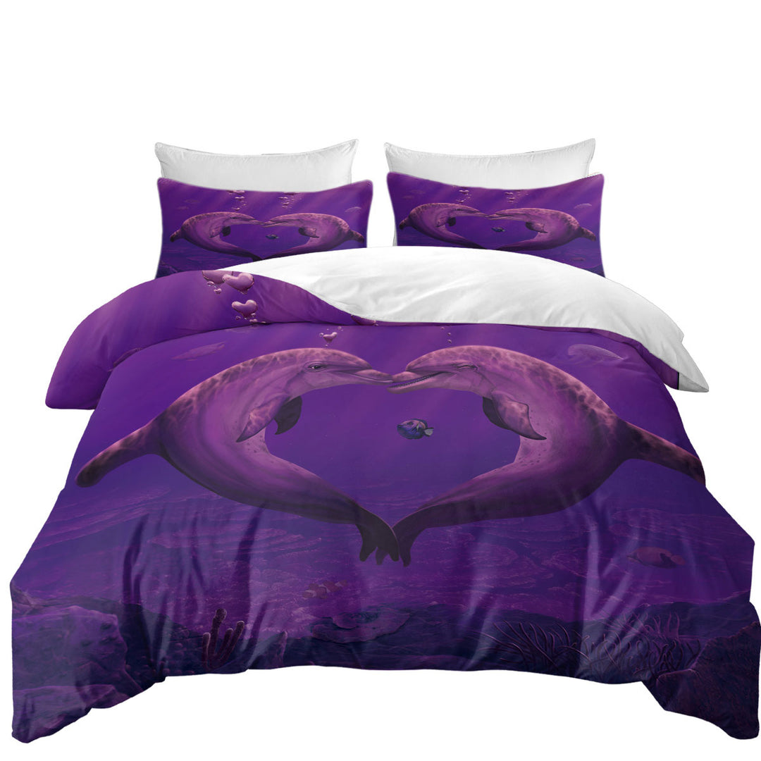 Cute Marine Life Art Heart Shape Dolphins Coverlet