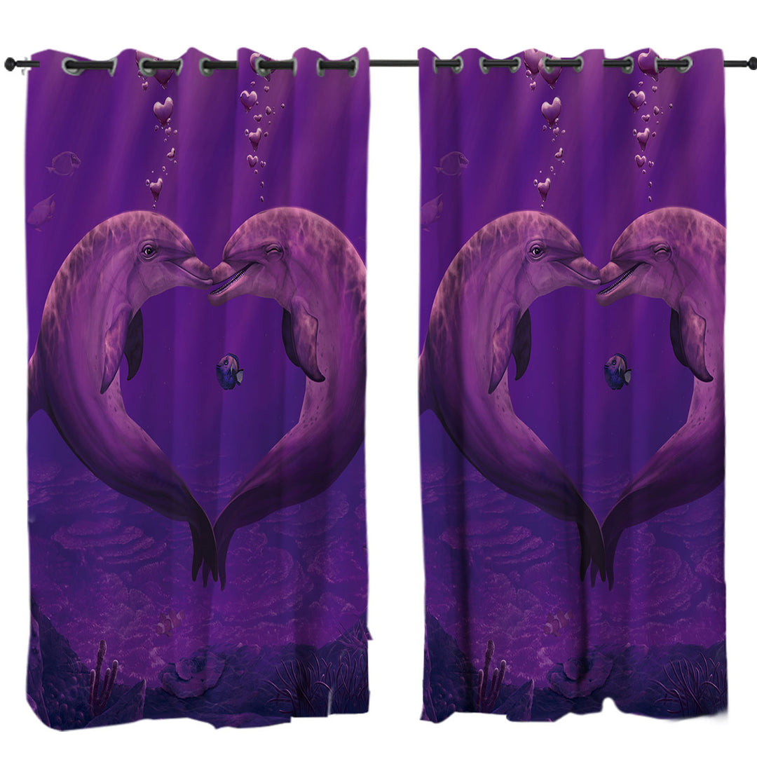 Cute Marine Life Art Heart Shape Dolphins Curtains for Bedroom