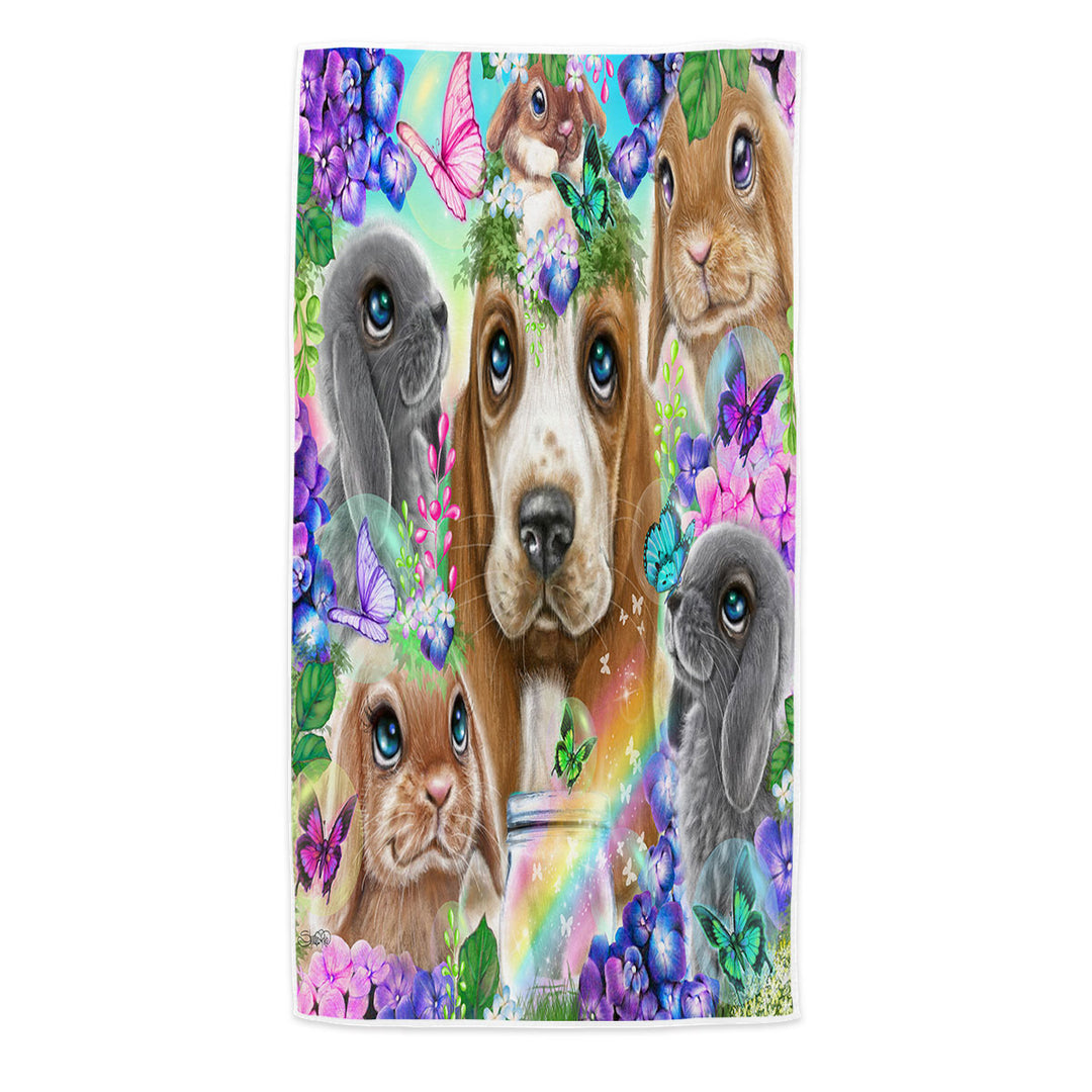 Cute Microfibre Beach Towels Basset Hound Bunnies and Butterflies