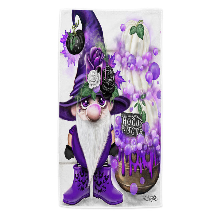 Cute Microfibre Beach Towels Purple Autumn Lil Gnome Hocus Pocus