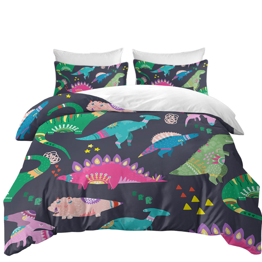 Cute Multi Colored Sleeping Dinosaurs Twin Duvet Covers