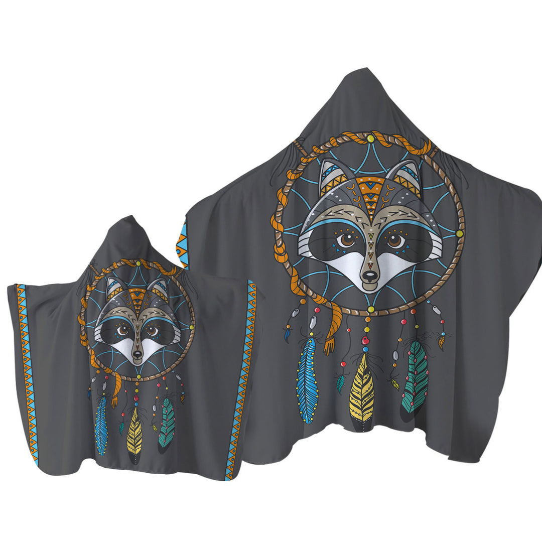 Cute Native Raccoon Dream Catcher for Kids Towel with Hood