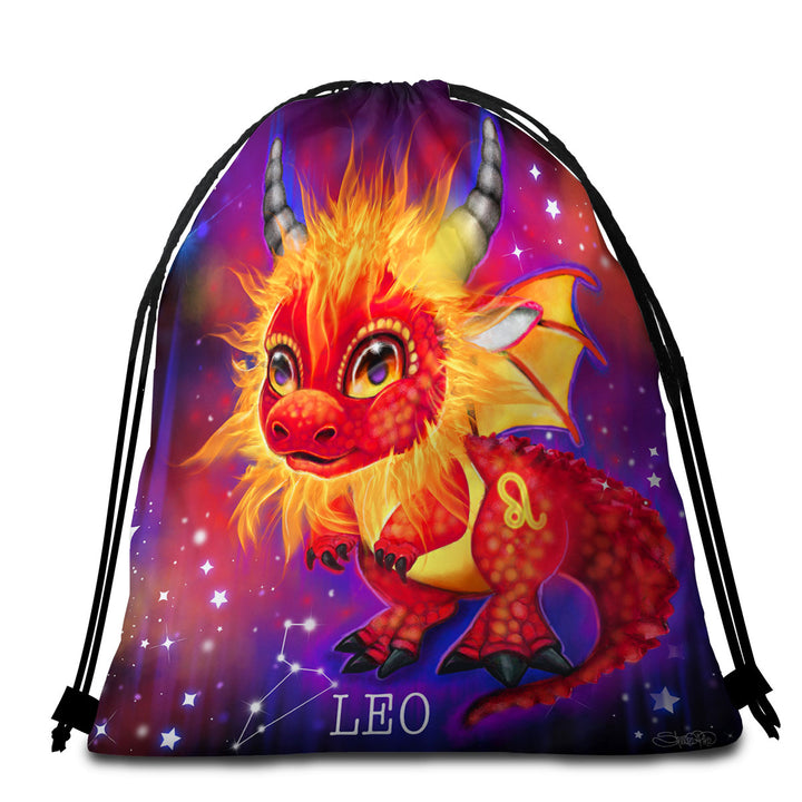 Cute Packable Beach Towel Fantasy Art Leo Lil Dragon