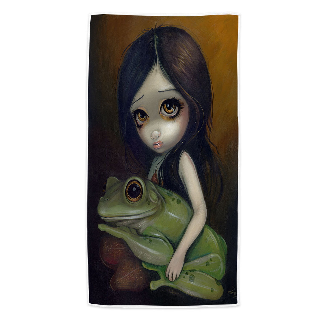 Cute Paintings Little Frog Girl Beach Towel