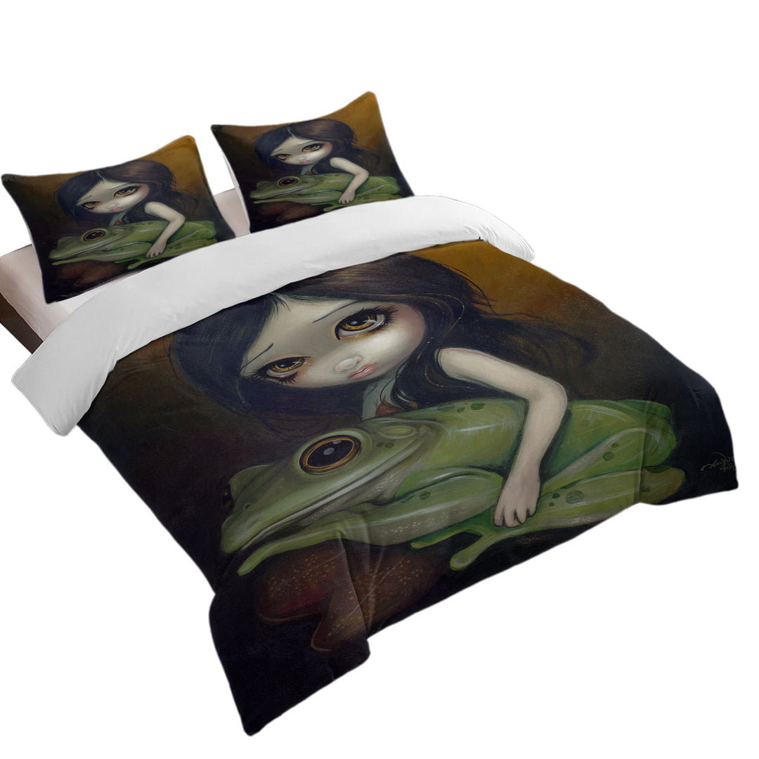 Cute Paintings Little Frog Girl Best Duvet Covers