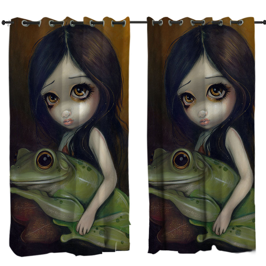 Cute Paintings Little Frog Girl Drapes