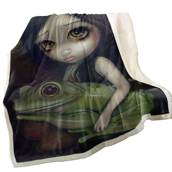 Cute Paintings Little Frog Girl Fleece Blankets