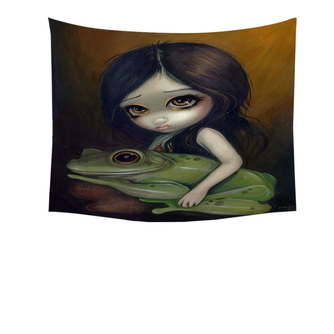 Cute Paintings Little Frog Girl Tapestry