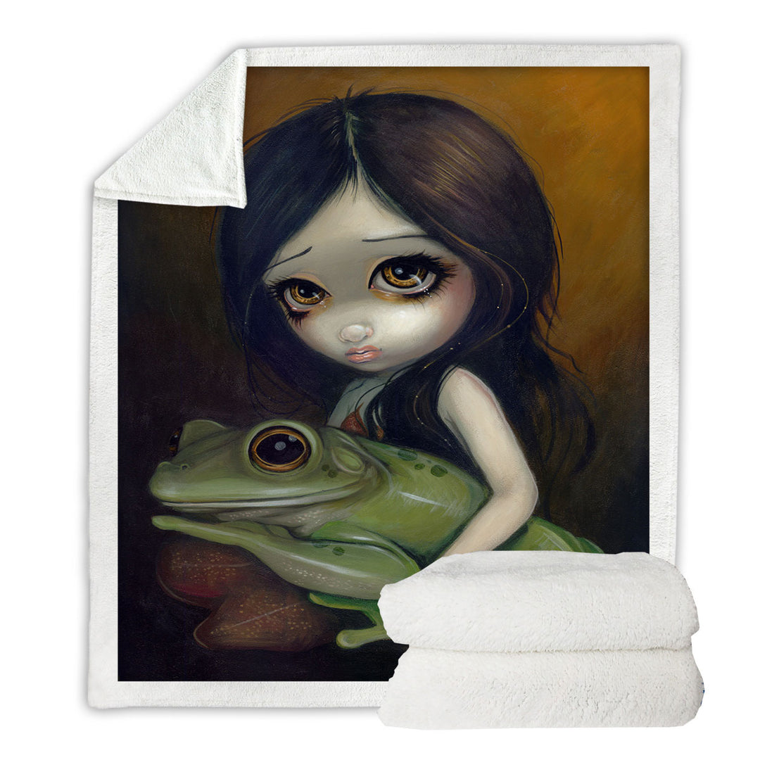 Cute Paintings Little Frog Girl Throw Blanket