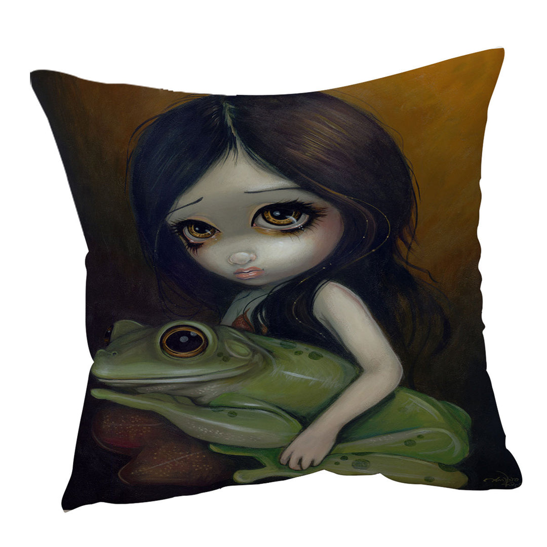 Cute Paintings Little Frog Girl Throw Pillow