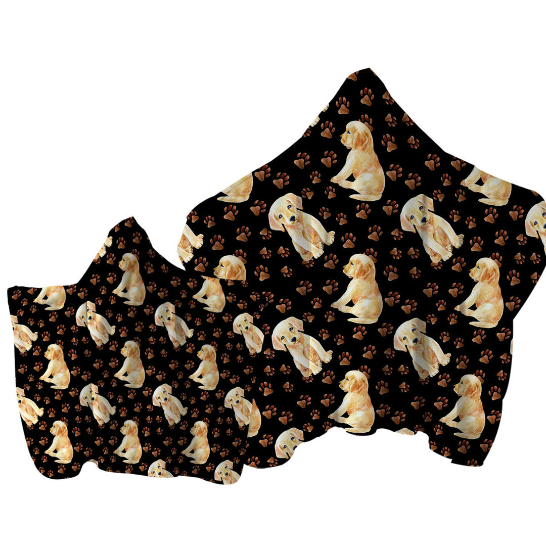 Cute Pattern of Dog Paw and Labrador Puppy Towel Hoodie