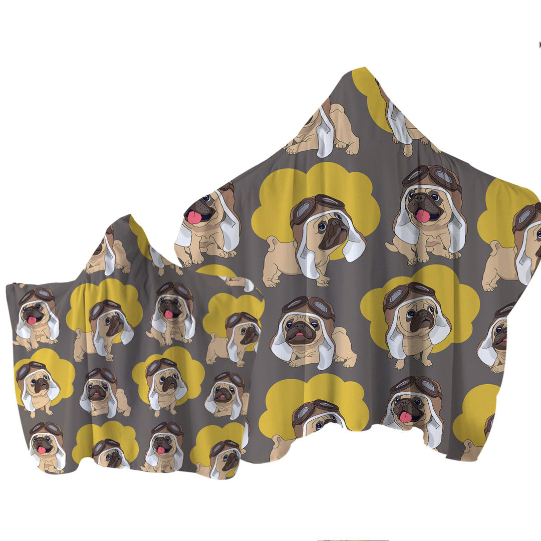 Cute Pilot Pug Towel with Hood