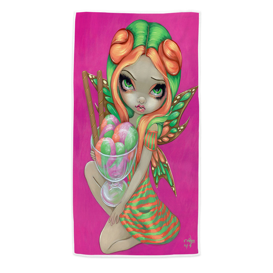 Cute Pool Towels Candy Lover Big Eyed Rainbow Sherbet Fairy