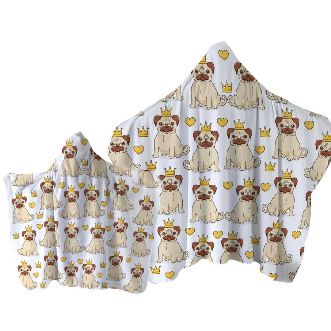 Cute Pug Dog King and Heart Pattern Towel Hoodie