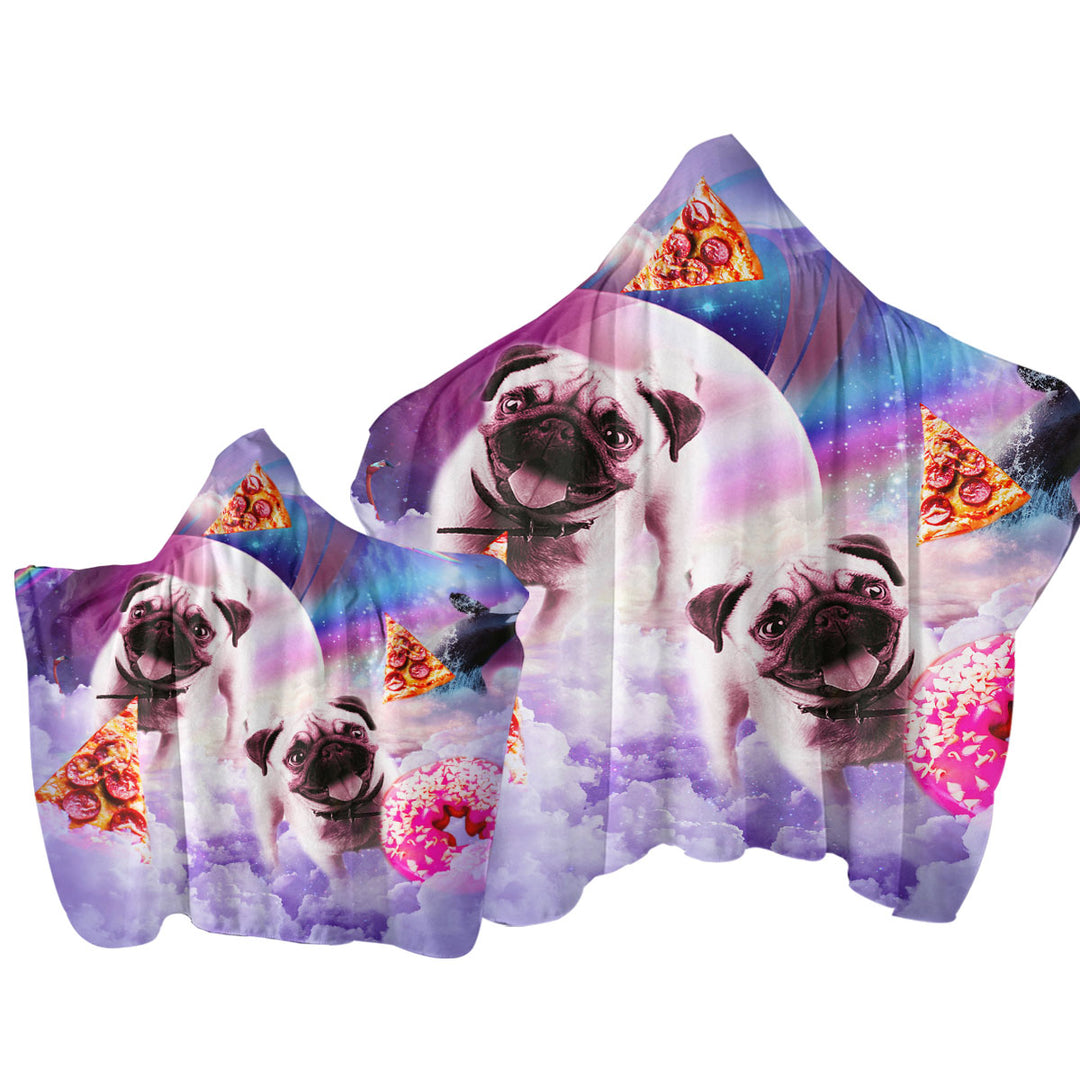 Cute Pugs Dogs in the Pizza Donut Space Towel Hoodie