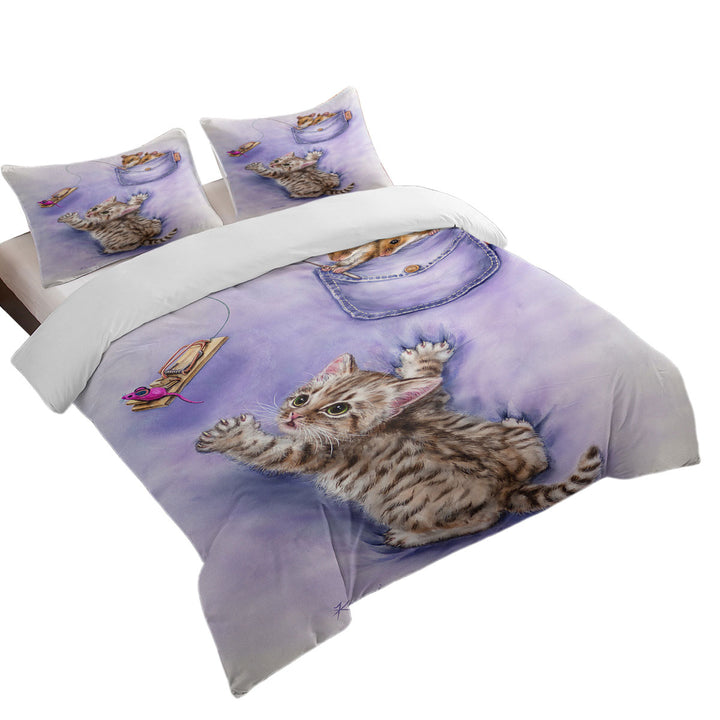 Cute Purple Art Tabby Kitten and Mice Coverlets