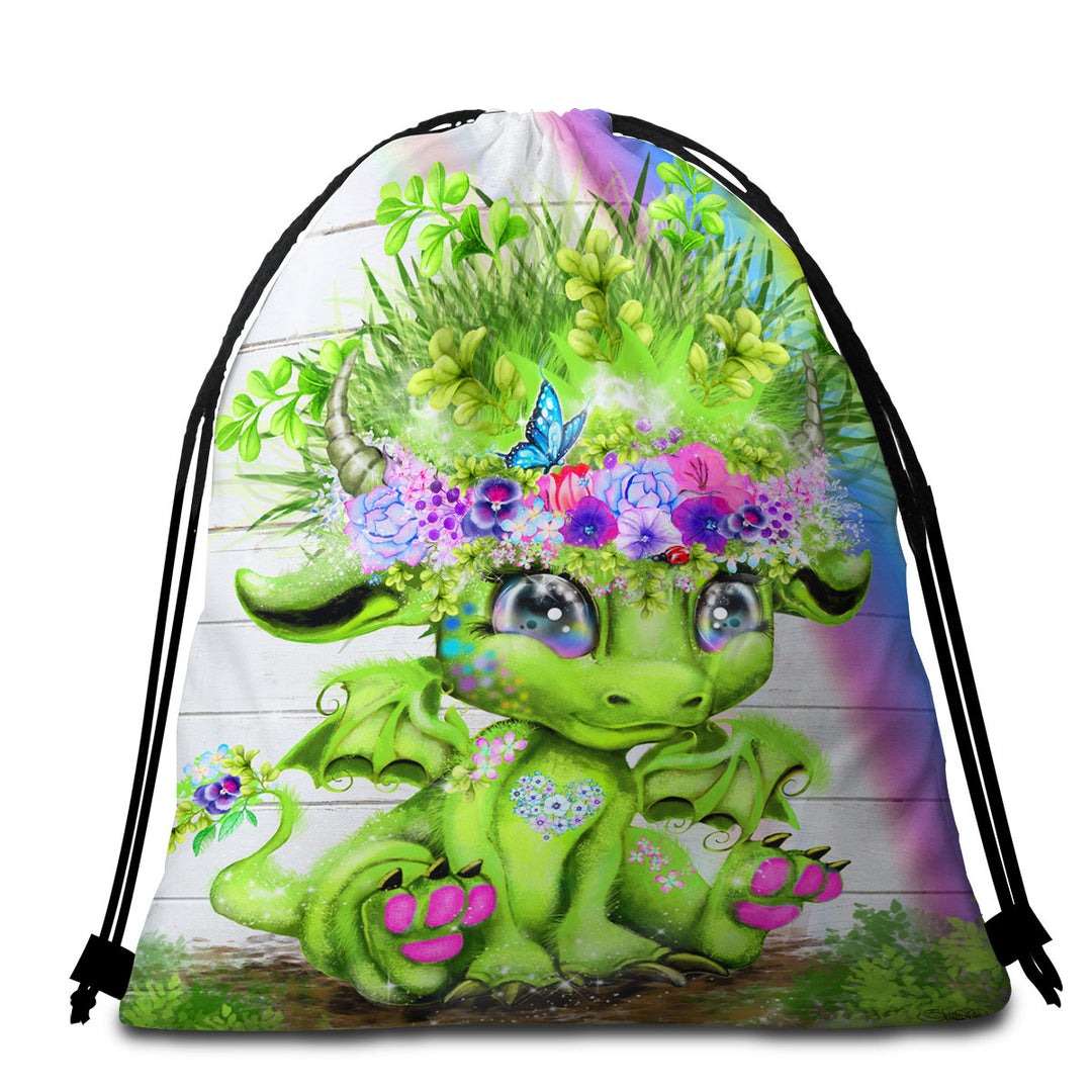 Cute Rainbow Summer Lil Dragon Beach Towels and Bags Set