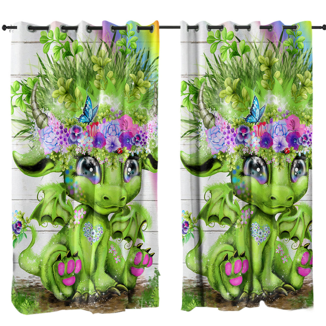 Cute Rainbow Summer Lil Dragon Curtains for Bedroom