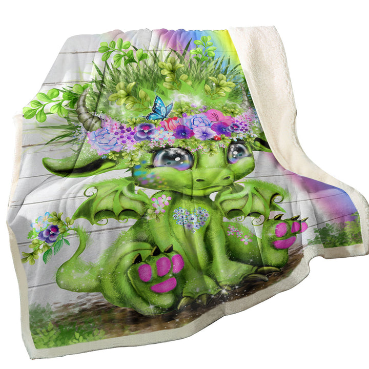 Cute Rainbow Summer Lil Dragon Sherpa Blanket