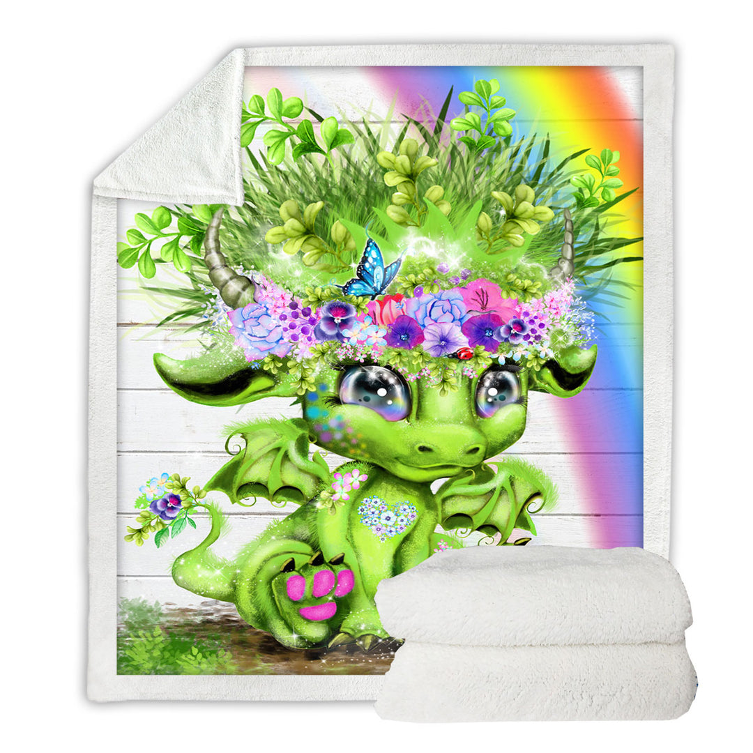 Cute Rainbow Summer Lil Dragon Throw Blanket