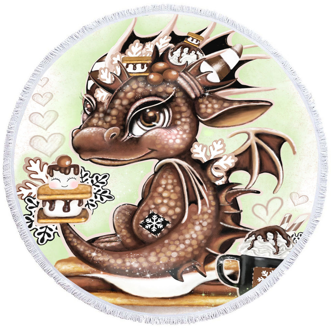 Cute Round Beach Towel for Boys Hot Chocolate and Smores Lil Dragon